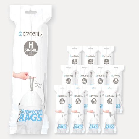 Brabantia - Lot de 12 rouleaux de 10 sacs poubelle 50/60 l blanc code H (dont 1 offert)