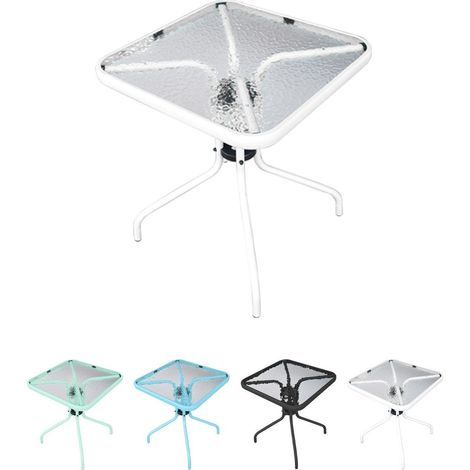 Mesa de Cristal 60x60x70 cm Cuadrada con Base Metálica Resistente - Ideal para Terraza, Jardín o Balcón (1/5)