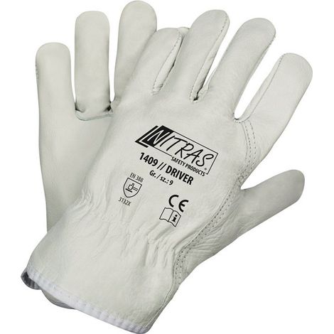 Guanti Driver taglia 11 pelle bovina pieno fiore grigia EN 388 PSA II NITRAS (Per 12)