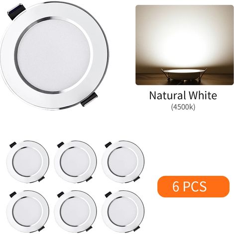 (Blanc naturel - Lot de 6 - 9 W) Spot encastré LED rond, panneau LED 3 couleurs, intensité variable (1/5)