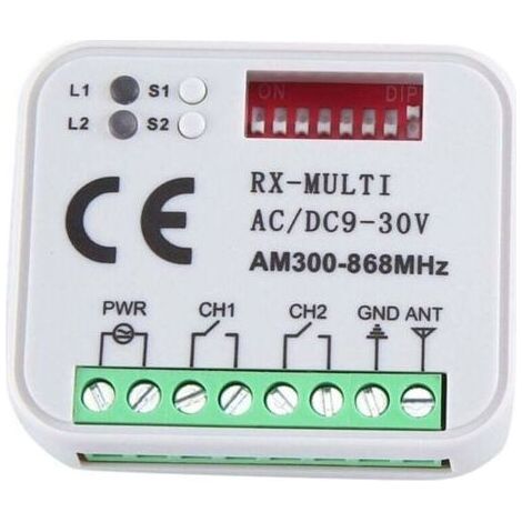 Récepteur Universel RX Multifréquence 300-868 MHz 2CH 12V 24V Module Relais Télécommande Porte Garage (1/4)