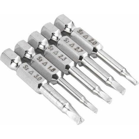 XEPHO 5PCS Embouts de Tournevis Magnétique à Tête Triangulaire Set S2 Acier 1,8mm, 2mm, 2,3mm, 2,7mm, 3mm, Tige 6.35mm Hexagonale, Longueur de 50mm