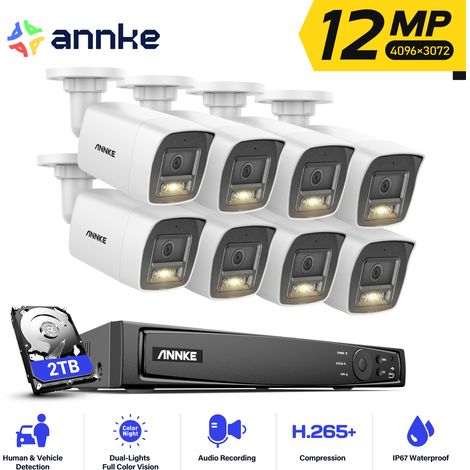 ANNKE 12MP PoE Kits de videovigilancia,8pcs Cámaras Exterior Seguridad,Detección Movimiento,Grabación 24/7 Vision Nocturna,2TB HDD (1/5)
