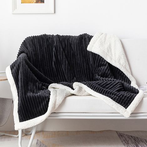 1 Couverture polaire, motif rayé, réversible, microfibre douce, 130x160 cm, pour lit et canapé (1/5)