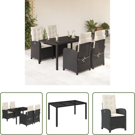vidaXL Gartenessgruppe -  5-tlg. Garten-Essgruppe mit Kissen Schwarz Poly Rattan (1/5)