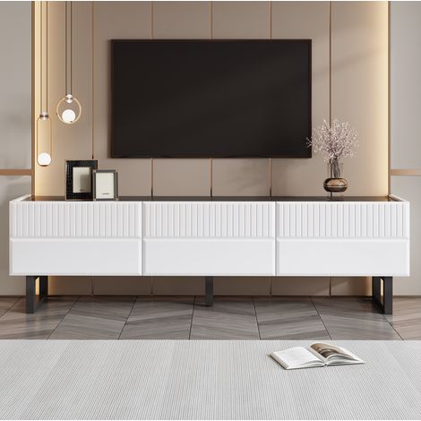 Mueble TV de 3 cajones 170 x 35 x 47 cm, negro y blanco DESVIAE (1/5)