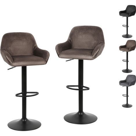 Hofuton Lot de 2 Tabouret de Bar en Velours - Style Contemporain - Réglable en Hauteur et Pivotant - Marron (1/5)