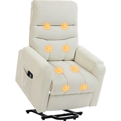 HOMCOM sillón relax reclinable eléctrico levanta personas, con 8 puntos de masaje, control remoto, reposapiés, tapizado en pana, bolsillo lateral