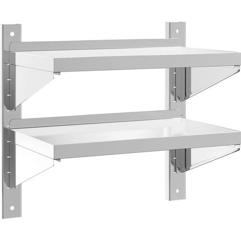 Étagère murale,Étagère flottante à 2 niveaux 50x30x48 cm argenté acier inoxydable CFW91678 (1/5)