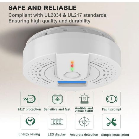 Detector de monóxido de carbono, detector de monóxido de carbono con alarma sonora, conforme a la norma EN50291 (pilas AA no incluidas). (1/4)
