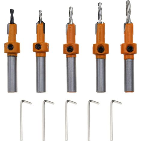 5pcs 2.8/3/3.2/3.5/4mm Alloy Twist Cone Drill Bit Woodworking Chamfering Tool Set with Hex Wrench (1/5)