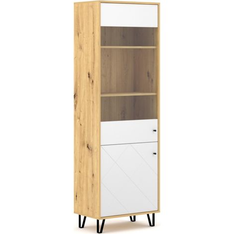 Vaisselier à porte réversible BILBAO coloris chêne et blanc mat 194,6 cm (1/5)