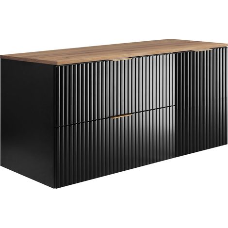 Set da bagno: mobile con cassetti e mobile con ante 57×46×120 cm, colore: nero / Rovere Craft, maniglia dorata (1/5)