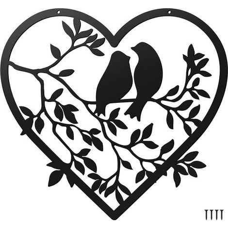 Decoración de pared metálica - Pájaro en un árbol - Decoración para el hogar - Diseño en forma de corazón - 30 x 30 cm - Negro (1/5)