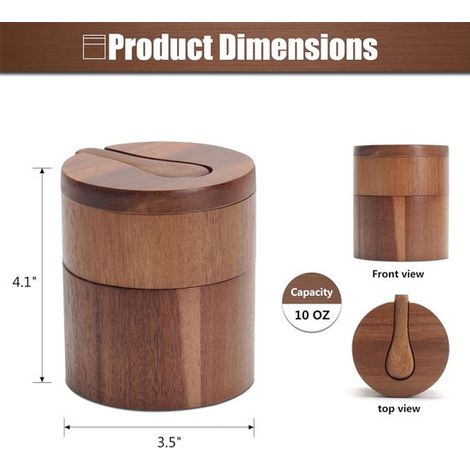 Caja de especias,Recipiente de sal y pimienta de 200 ml con tres compartimentos,Pequeño salero de madera de acacia,Color madera natural (1/4)