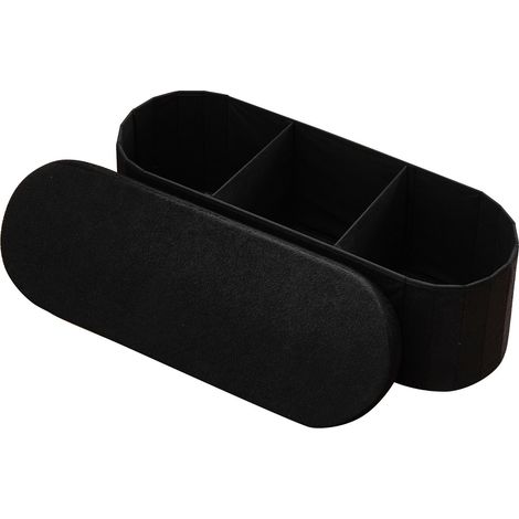 Banc de rangement ovale, coffre de rangement rembourré pliable en polaire Teddy, banquette rabattable, charge de 299,37 kg, pouf de bout de lit, pour salon, chambre à coucher, entrée, noir (1/5)