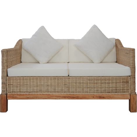 Divano 2 posti per soggiorno interno casa con cuscini in rattan naturale 020019046