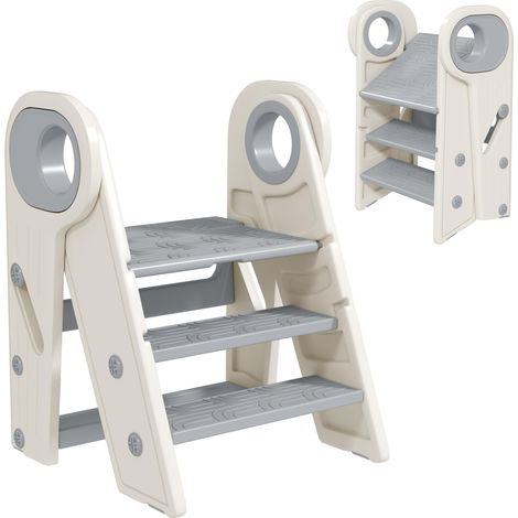 Marche Pied pour Enfant 3 marches, Pliable, avec poignées, Gris (1/5)