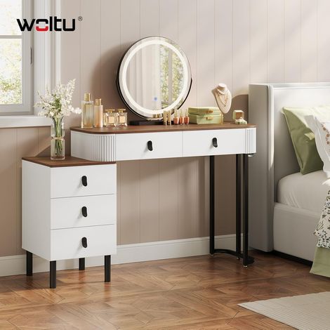 WOLTU Tocador con espejo, mesa de maquillaje con luces regulables y espejo extraíble, efecto madera de nogal naranja (1/5)