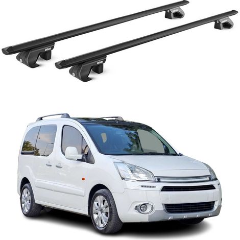 OMAC Barres de toit aluminium certifiées TÜV pour Citroën Berlingo 2008-2018 – Pour rails de toit standards – Rainure en T – Charge max 90 kg – 2 antivols Noir (1/4)