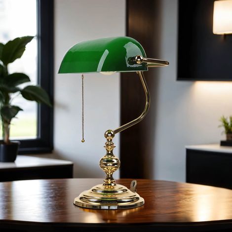 Bankerlampe E27 39 cm Grün Messing Jugendstil Bankerleuchte (1/5)
