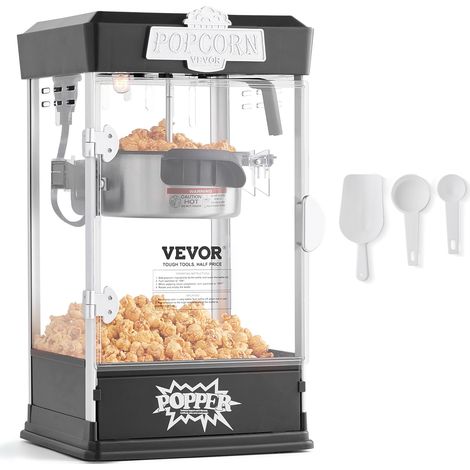 Machine à Pop Corn 480 W, Appareil à Pop-corn de Comptoir Électrique, Grand Bol de 113 g pour 5,7 L par Lot, avec Verre Trempé, 3 Cuillères, Style Cinéma, pour Fête Magasin Soirée, Noir (1/5)