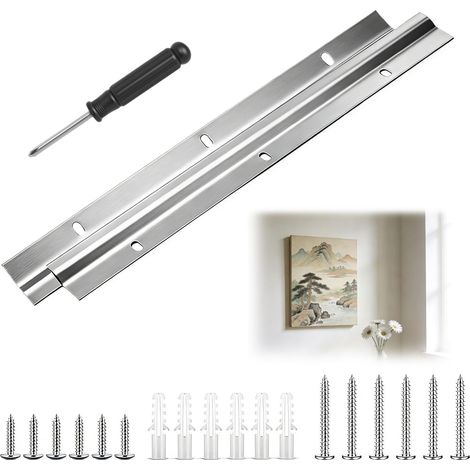 2 Rails d'Accrochage Tableau 30 cm avec Vis, Chevilles et Tournevis (1/5)