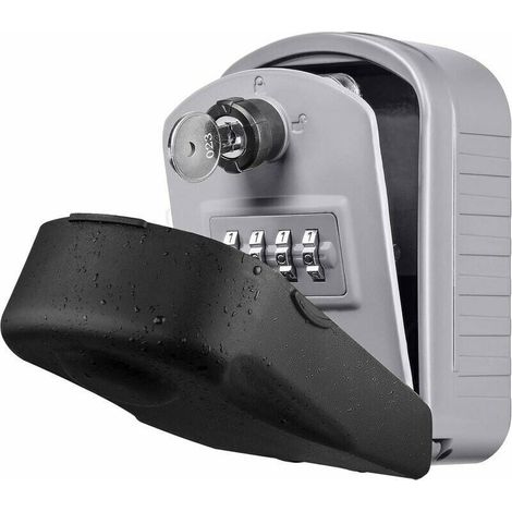Coffre-fort à clés KZQ [Nouvelle génération] Grand coffre-fort d'extérieur avec 4 codes d'urgence et clés. Étanche et antirouille. Boîte à clés murale pour écoles, bureaux et usines (gris). (1/5)