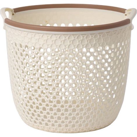 Panier À Linge - En Plastique - Rond - Aérée - Pour Salle De Bain Chambre Et Buanderie - 19.5 X 19.5 X 14 Cm - 1 Pièce (1/5)