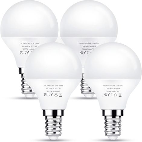 Ampoule LED E14 7W Équivalent 60W, 600LM Blanc Chaud 3000K, 4 Pièces, Ronde P45 Petit Culot à Vis, Non Dimmable (1/5)