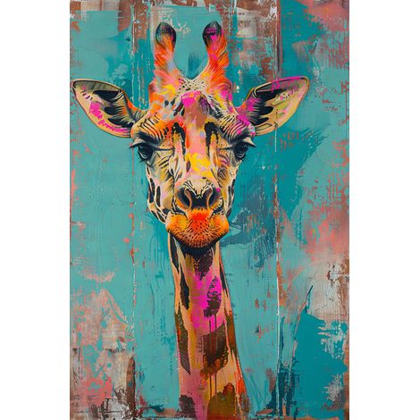 Tableau sur toile girafe colorée 30x45 cm - Impression sur Toile Murale Décorative - Image imprimée en HD sur Toile - Toile sur Châssis en Bois FSC - Fabriqué en France (1/4)