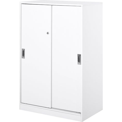 Armadietto da Ufficio 3 Ripiani con Chiavi 80x40x120 cm in Truciolato Bianco