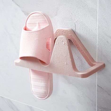 Organisateur mural rose pour pantoufles de salle de bain, étagère à chaussures peu encombrante et sans perçage (1/4)
