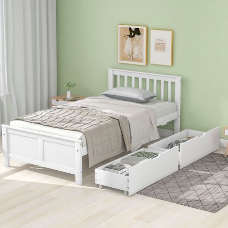 Bett Einzelbett mit Stauraum 90x200 Holz Weiß OKMYHOME
