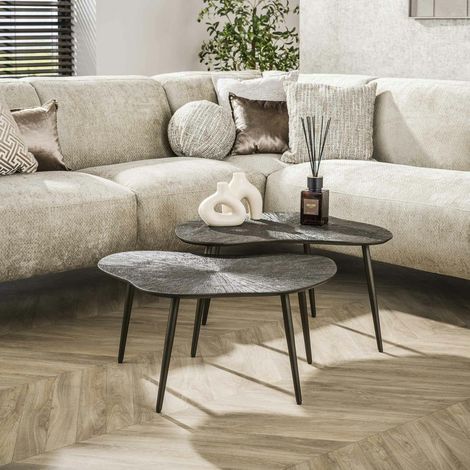 Table gigogne organique – brun bronze, forme libre (lot de 2) RALF (1/5)