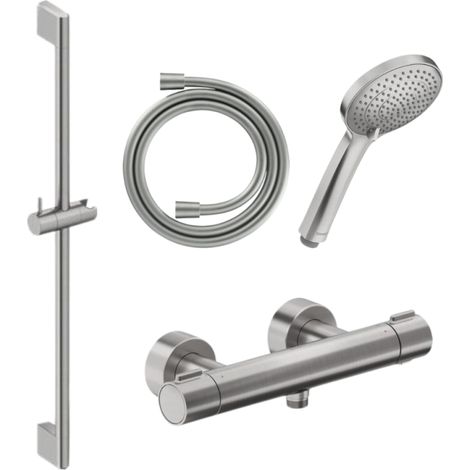 Pack mitigeur douche thermostatique DURAVIT 1000 + Barre 90 cm + Pommeau 3 jets + Flexible 160 cm Inox brossé