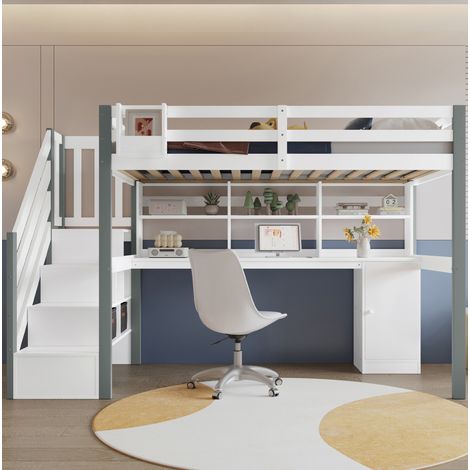 lit chambre adulte rangement 90x200 bois blanc gris OKMYHOME (1/5)