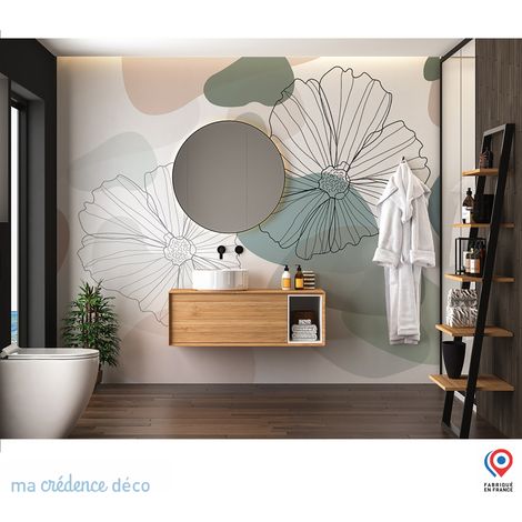 Papier peint : Fresque tropicale 4 - Intissé - L.300 x H.280 cm - Vert blanc (1/3)