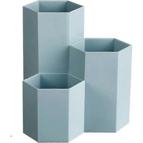 Stiftehalter mit 3 Fächern, sechseckiger Multifunktions-Aufbewahrungseimer für Make-up-Pinsel, blau