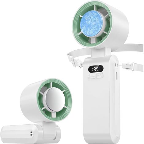 Mini Ventilateur Portable,Ventilateur à Main avec 1-199 Vitesses,Fonction de refroidissement,Avec écran LED,5000mAh Batterie,Turbo Ventilateur de Cou Pour Les Voyages,Le Plein Air,Hogar (Blanc) (1/5)