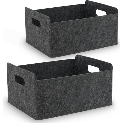 Panier de Rangement en Feutre Épais Résistant - Organisateur Dressing pour Armoires/Étagères, Boîte de Stockage pour Maison/Bureau/Papier A4 (Noir (2 Pièce), 12.4 in x 9.8 in x 5.9 in) (1/5)