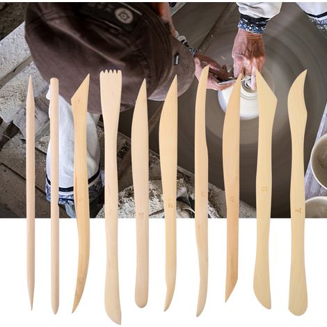 Ensemble de 10 outils en bois pour sculpture sur argile et modelage DIY (1/4)