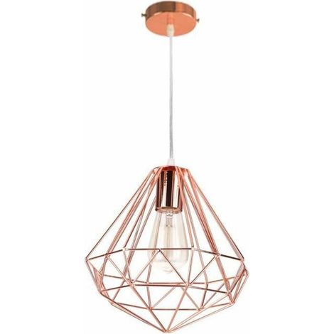 Stoex – Suspension industrielle métal abat-jour contemporain 26cm – Finition or rose – Corde ajustable 100cm – E27 (1/5)