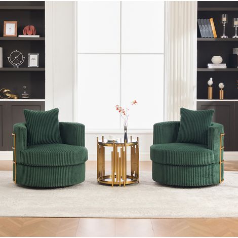 Fauteuil pivotant 76x79x78 cm en tissu corduroy vert, avec rangement pour salon FloraGrace (1/5)