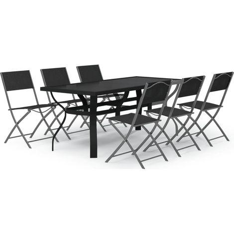 Maison Exclusive - 7-tlg. Garten-Essgruppe Grau und Schwarz