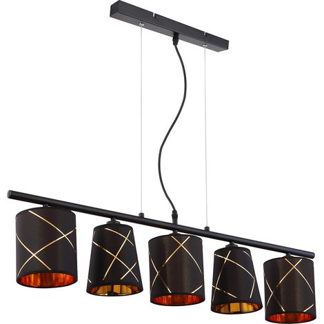 Smart LED Pendelleuchte Esstisch dimmbar Hängelampe schwarz gold 5 flammig Esszimmerlampe, mit RGB Farbwechsel, 5x 5W 5x 470 lm warmweiß-kaltweiß, LxH 90x140 cm