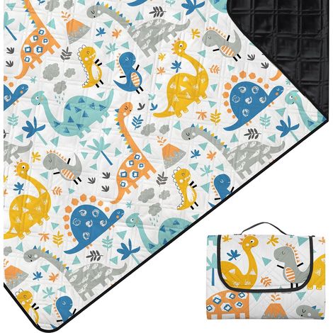 Couverture Pique Nique 200×200 cm, Tapis de Plage avec Envers Imperméable, Couverture Pliable de 3 Couches pour Voyage Jardin Parcs, Dinosuar Forêt (1/5)