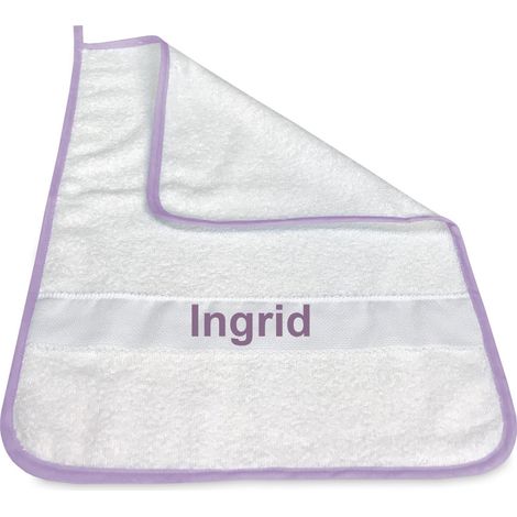 SERVIETTE DE JARDIN D'ENFANTS bordée de couleur unie brodée et personnalisée avec nom Lilas