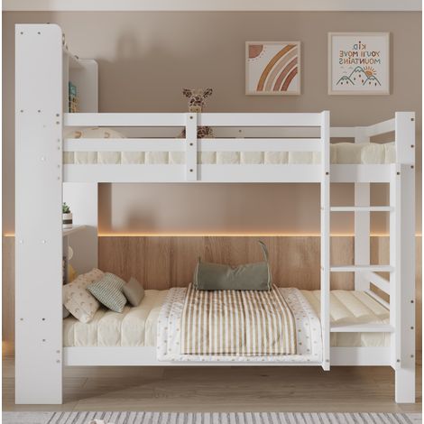 lit superposé adulte rangement 90x200 bois blanc massif OKMYHOME (1/5)
