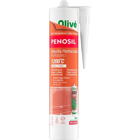 Mastice refrattario 1.200°C. Colore Nero. 300 ml. Stucco per alte temperature, non si crepa, ottima adesione